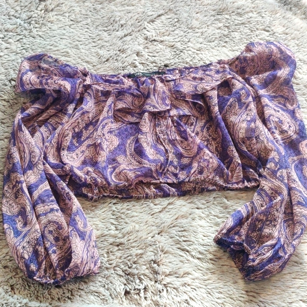 Zara pink and purple off the shoulder top